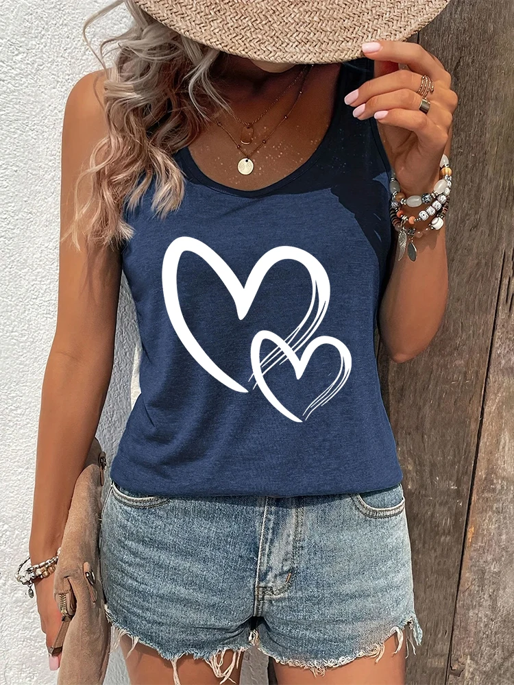 Kobiety Sexy Tops Heart Love Graphic Tank Top Summer Casual Tops Heart Print Summer Outfit Woman Heart Graphic Racerback Tank Top — zdjęcie 5