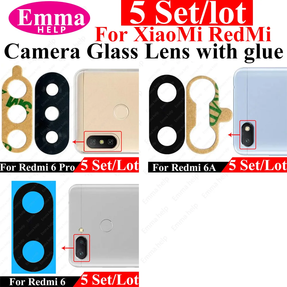 5Pcs Rear Camera Glass Lens with Adhesive Sticker For Xiaomi Redmi 10A 10C 9T 9C 9A 9 8A 7A 6A 6Pro Back Rear Phone Accessorie