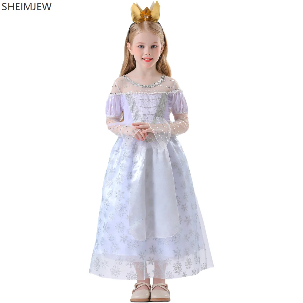 

Halloween Children Alice Wonderland White Princess Dress Cosplay Queen Princess Dress Costume Party Stage Performance Costume