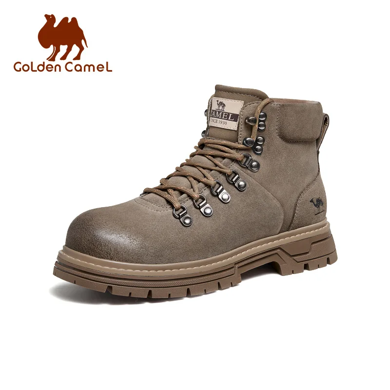 GOLDEN CAMEL Outdoor Men's Boots Retro Suede Off-road High-top Work Boots Snow Warm Plush Casual Shoes for Men Autumn Winter New