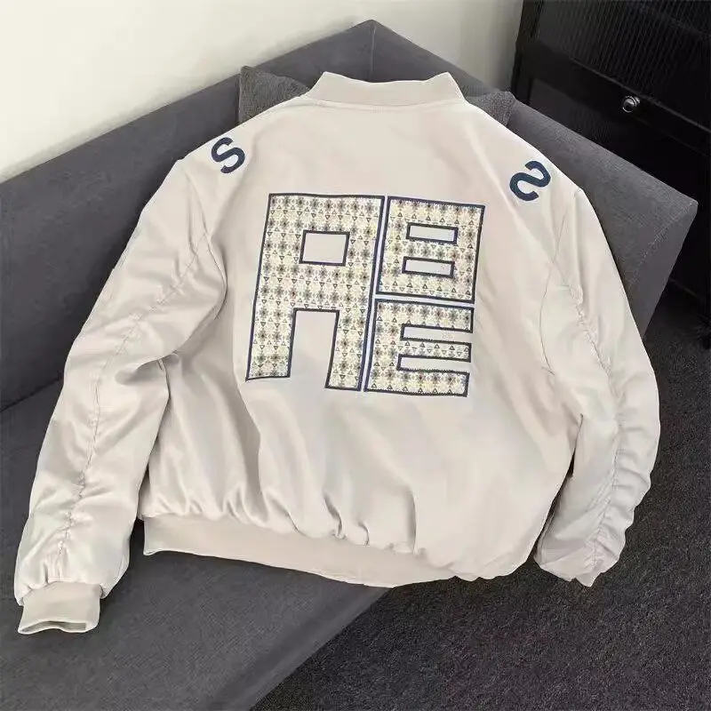 

American Retro Ethnic Letter Pilot Jaet Baseball orm Outerwear Men Women Spring Autumn Couple Jaet Loose Fit Long Sve