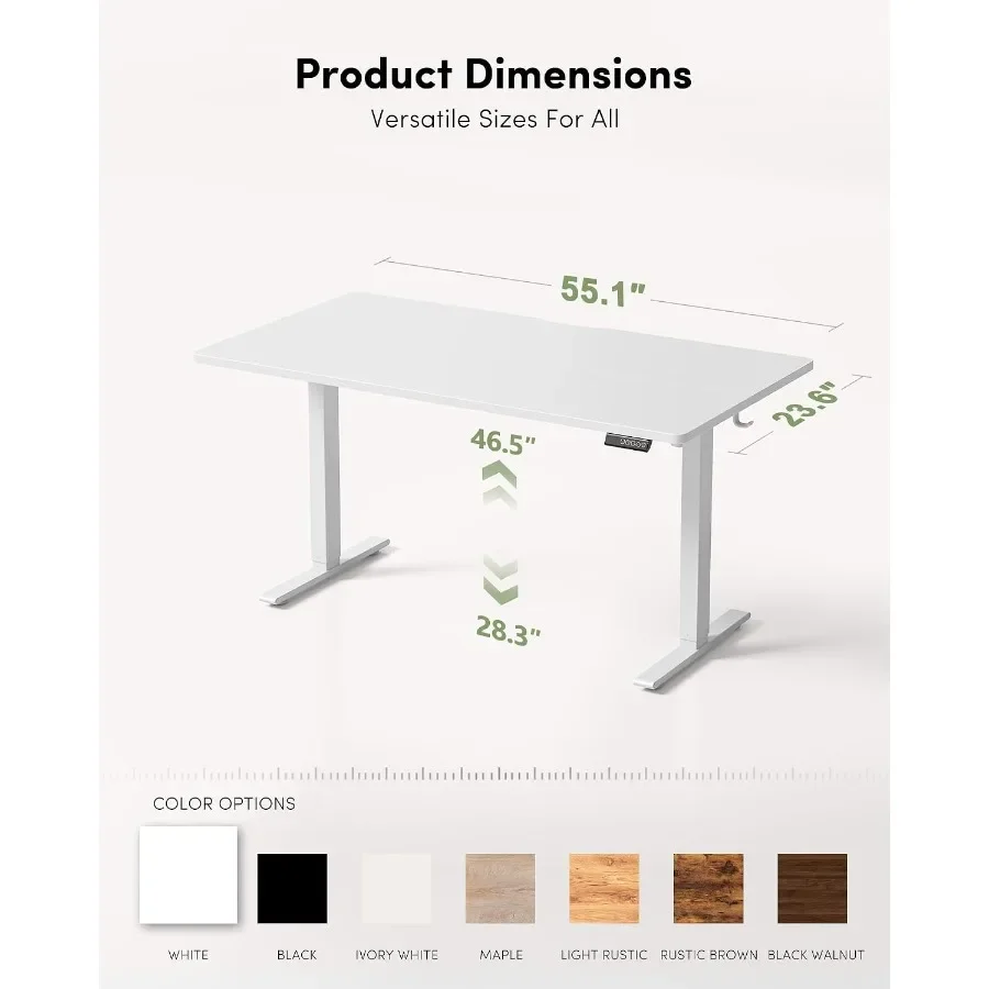 Standing Desk, 55 × 24 Inch Electric Height Adjustable, Sit and Stand Up, Computer Office Desk with Splice Board, Frame/ TOP