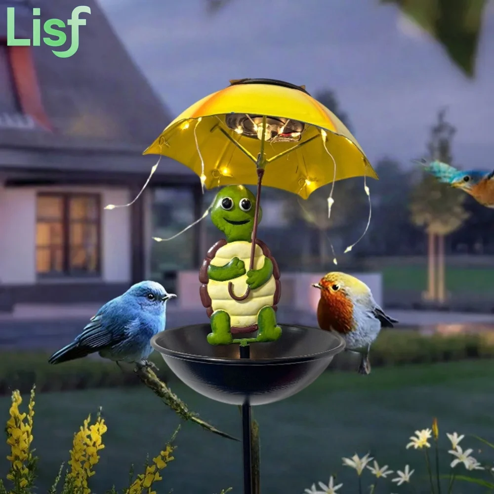 Zonne-verlichting Vogelvoeder Met Schildpad Holding Paraplu Solar Garden Light Solar Hummingbird Feeder voor Tuin Yard Balkon