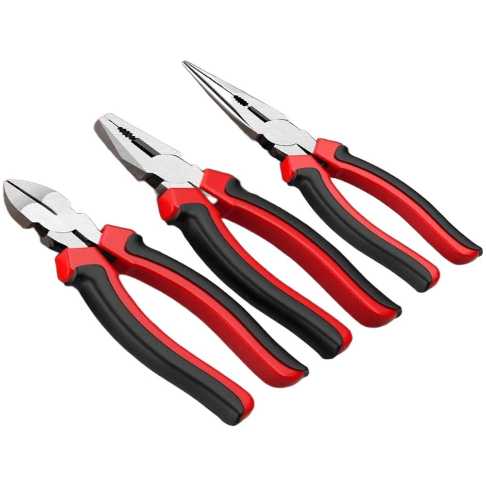 Red Steel 6 Inch Needle Nose Pliers Wire Cutters Diagonal Set High Hardness 60-62HRC For Labor Industrial Hand Tools Kit