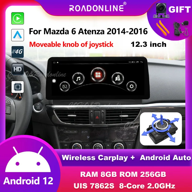 

Android audio For Mazda 6 Atenza 2014-2016 12.3 inch Android12 1920*720 Multimidia player Car Radio Moveable knob of joystick