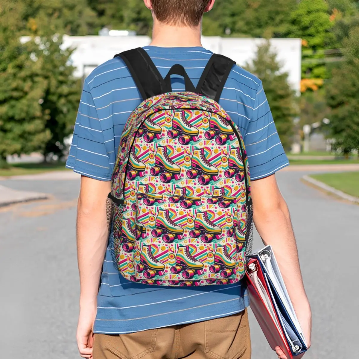 Colorful Graffiti Roller Skate Themed Backpack Student BookBag Children School Bag Laptop Shoulder Bags for Men Women