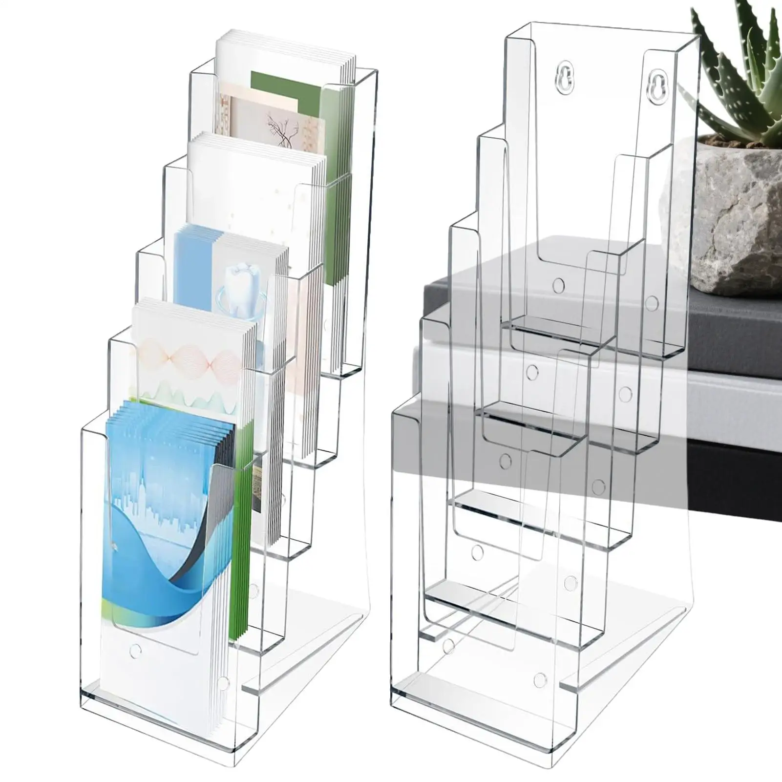 

Держатель для брошюр, прозрачный 5-уровневый органайзер, 2 шт., держатель для брошюр, флаер, стойка для карточек, стол, офисная зона приема, вестибюль