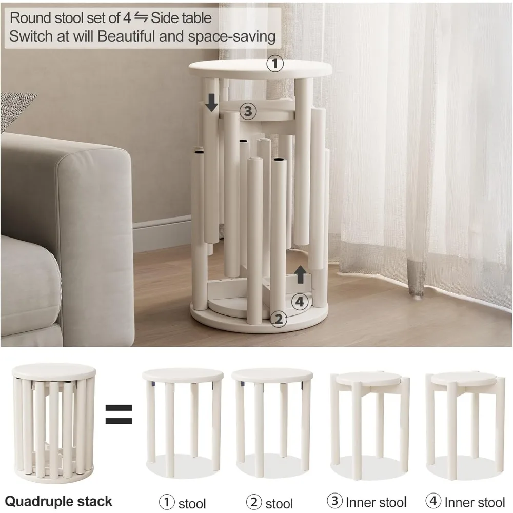 Bar Stools Set of 4, Stackable Stools,Wood Stool,18 Inch Stool,Stacking Stools,Nesting Stool,Top Stackable Round
