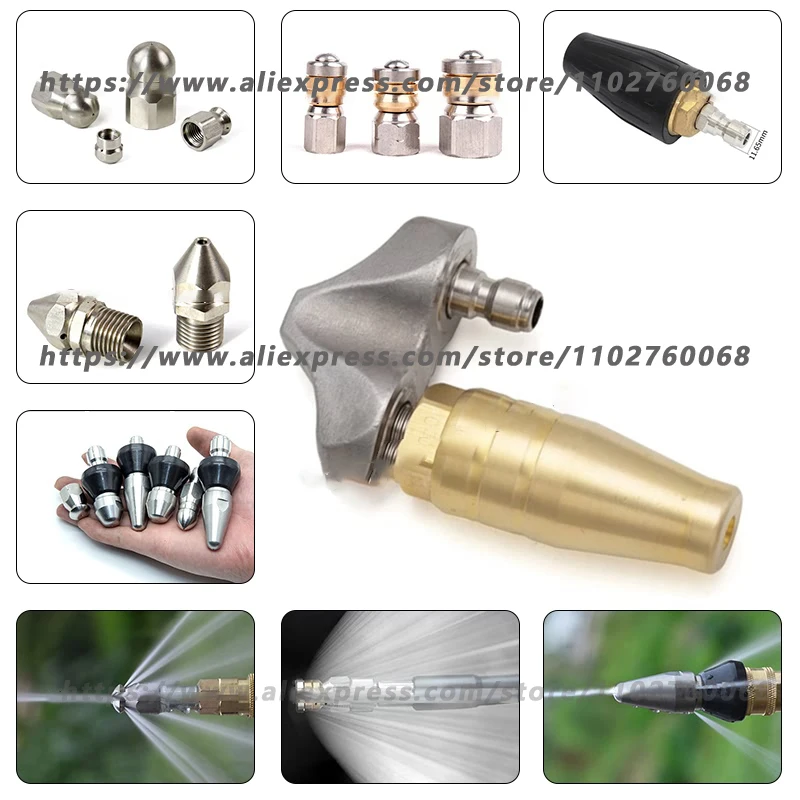 

1/8" 1/4" 3/8" High Pressure Sewer Jetting Turbo Nozzle High Pressure Washer Kit, Rotary Drain Cleaning Nozzle