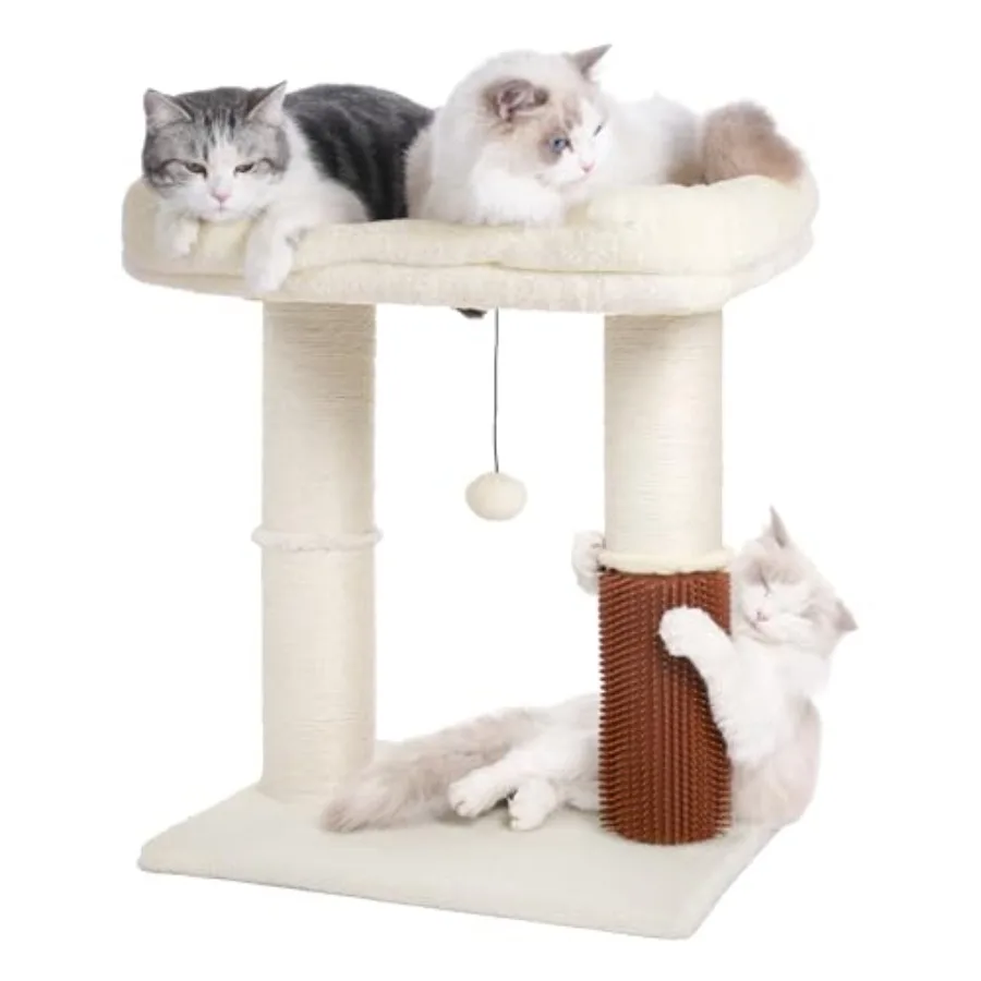 

Cat Tree Tower for Large Cats Cat Scratching Post with Cat Self Groomer 20x15.7" Wide Top Bed Thick Scratch Post [Dia=4.5"] and