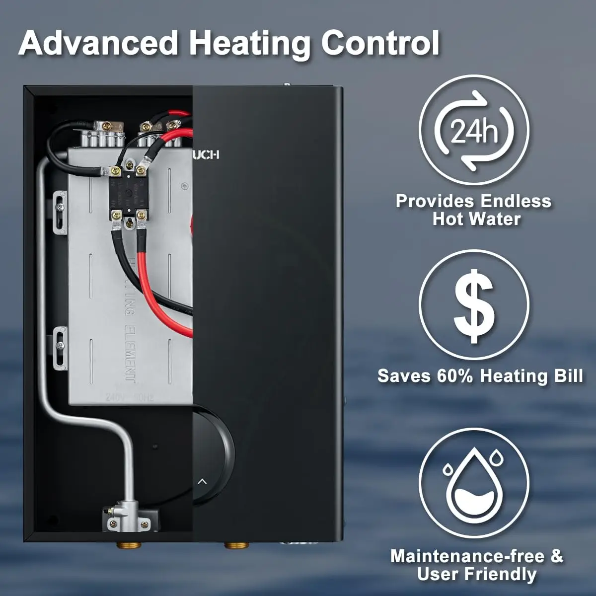 Elektrisch, 240 V ECOTOUCH 24 kW auf Abruf, sofortiger Einsatzpunkt, endloser intelligenter Warmwasserbereiter mit ETL-zertifizierung, selbstmodulierend für