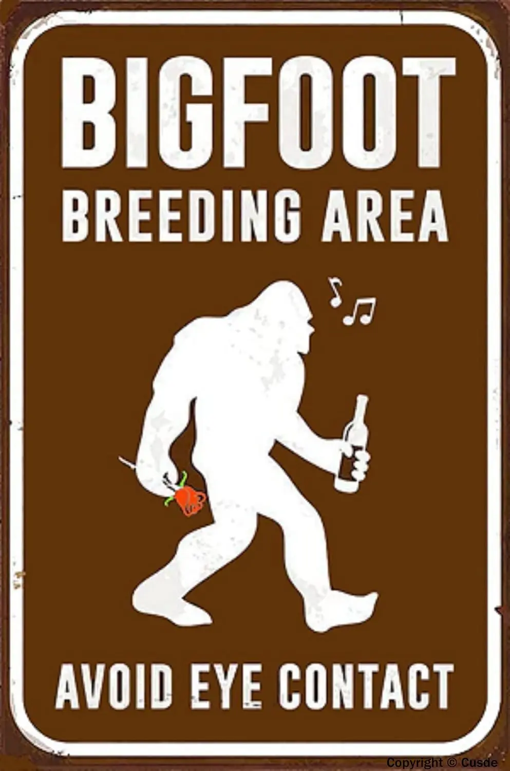 Bigfoot Humor Breeding Area Avoid Eye Contact Road Metal Tin Sign Vintage Highway Road Home Room Decor Sign Wall Decor  --Tin Si