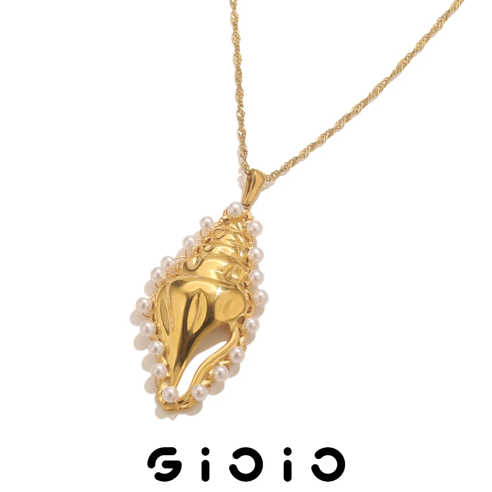 

GIOIO Pearl Shell Necklace Pendant Stainless Steel Pendant Necklace Gold-Plated Women's Fashion Simple Daily Matching Jewelry