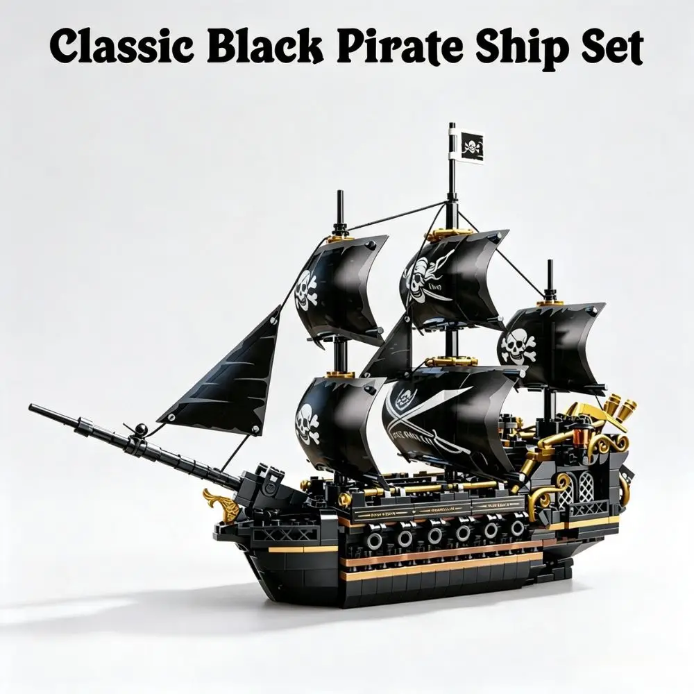 KAVOWORLD 801pcs 1799 Classic Black Sail Pirate Ship Toys Building Blocks Model with Display Stand Large Buccaneer Vessel Boat Brick Kit Corsair Boat Construction Toy Set Collectible DIY Assembly Toy for Desk Decor Christmas Halloween Gift for Adults Teen view 7