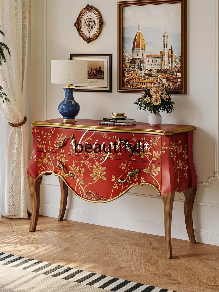 zqxPainted decorative entrance cabinet, antique living room, French bedside dressing, American all-solid wood side cabinet