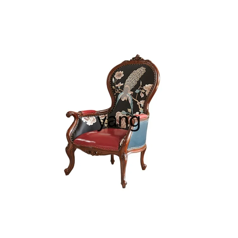 

LTT solid wood phoenix chair living room fabric single sofa European bedroom back chair Chinese antique