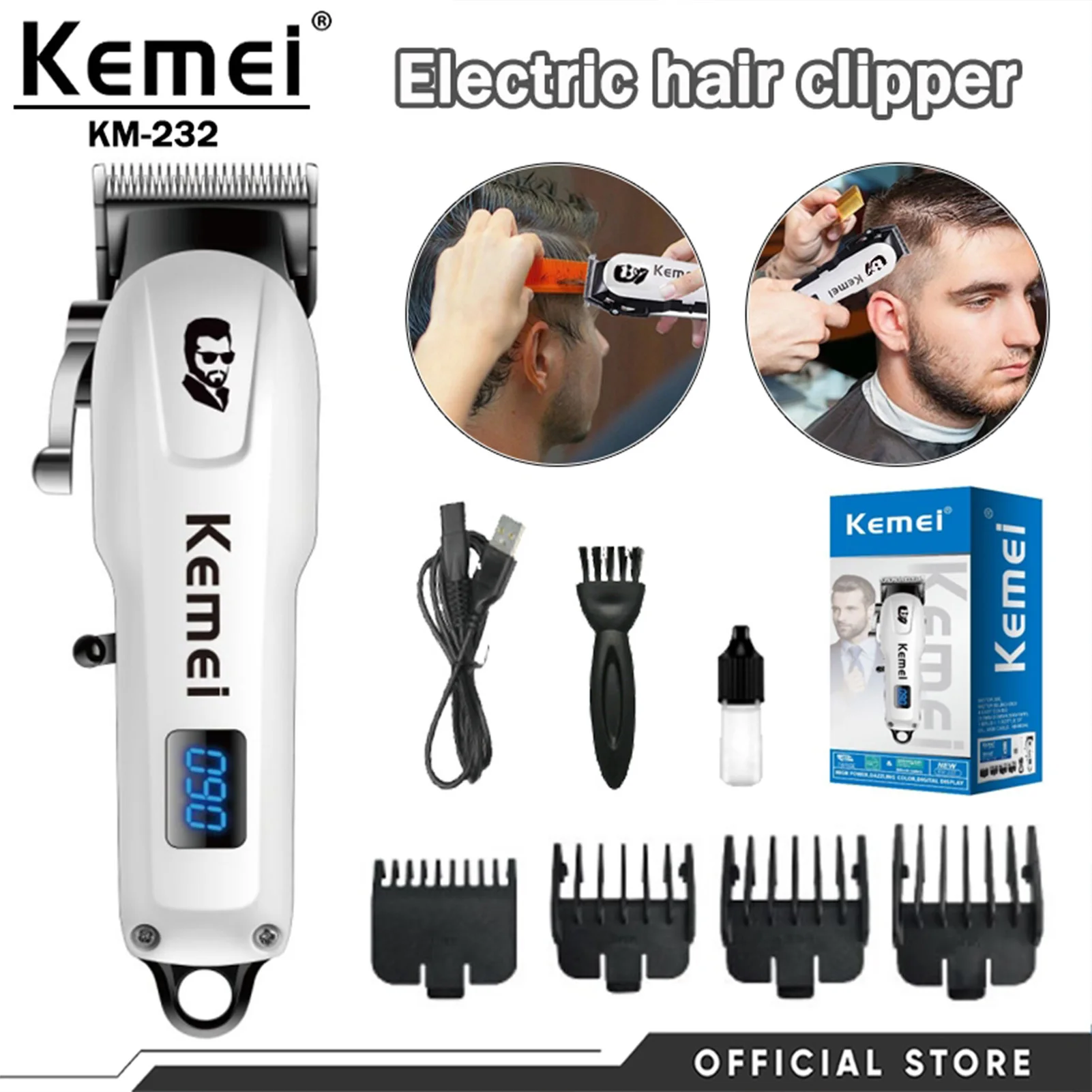 

Professional Barber Clippers Rechargeable Precision Steel Blade Hair Trimmer for Haircut Beard Shaver Barbershop