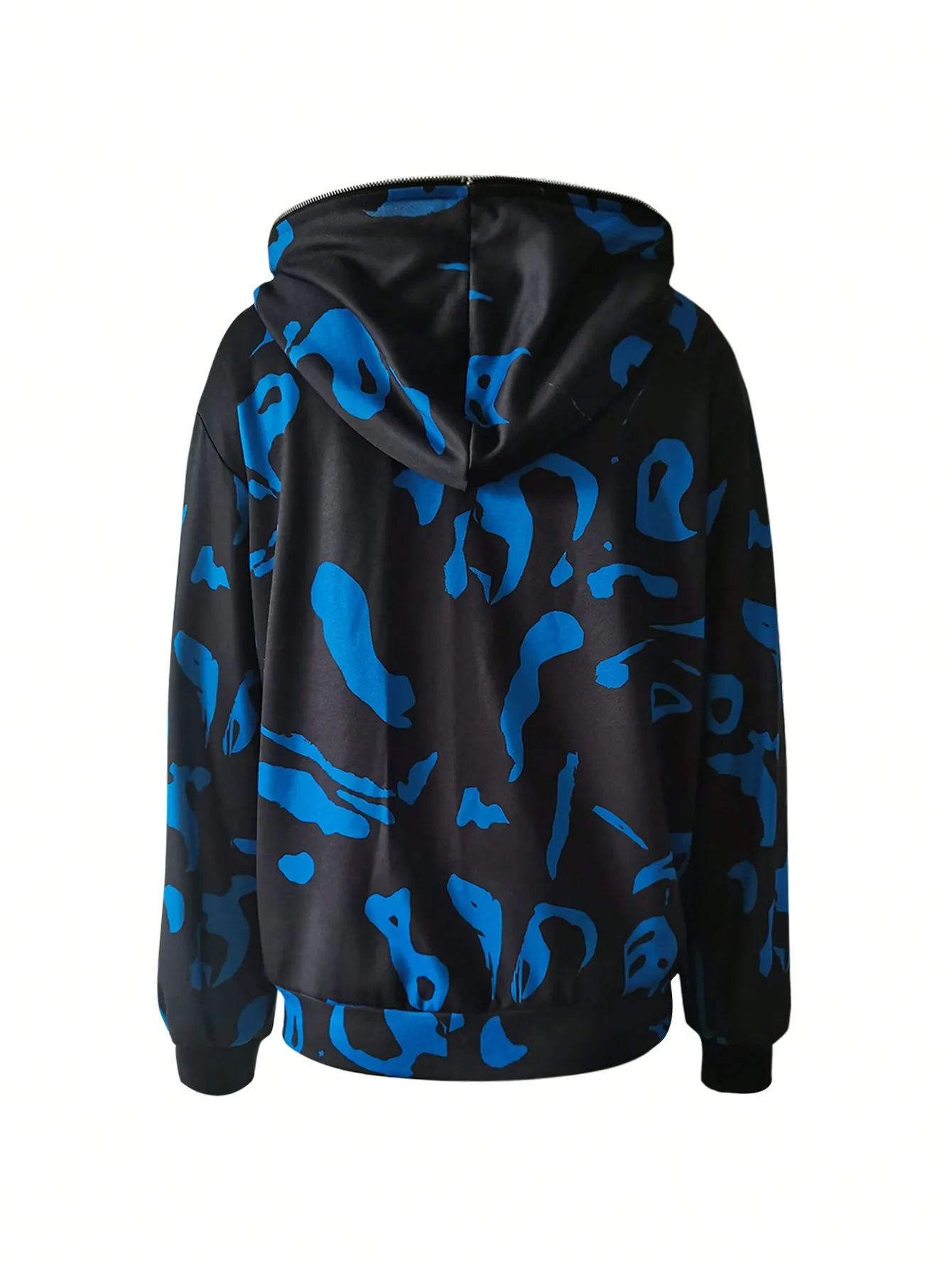 Women's Zip Up Hoodie 2026 Autumn Loose Long Sleeve Stretch Knit Sweatshirt with Abstract Print and Letter Design