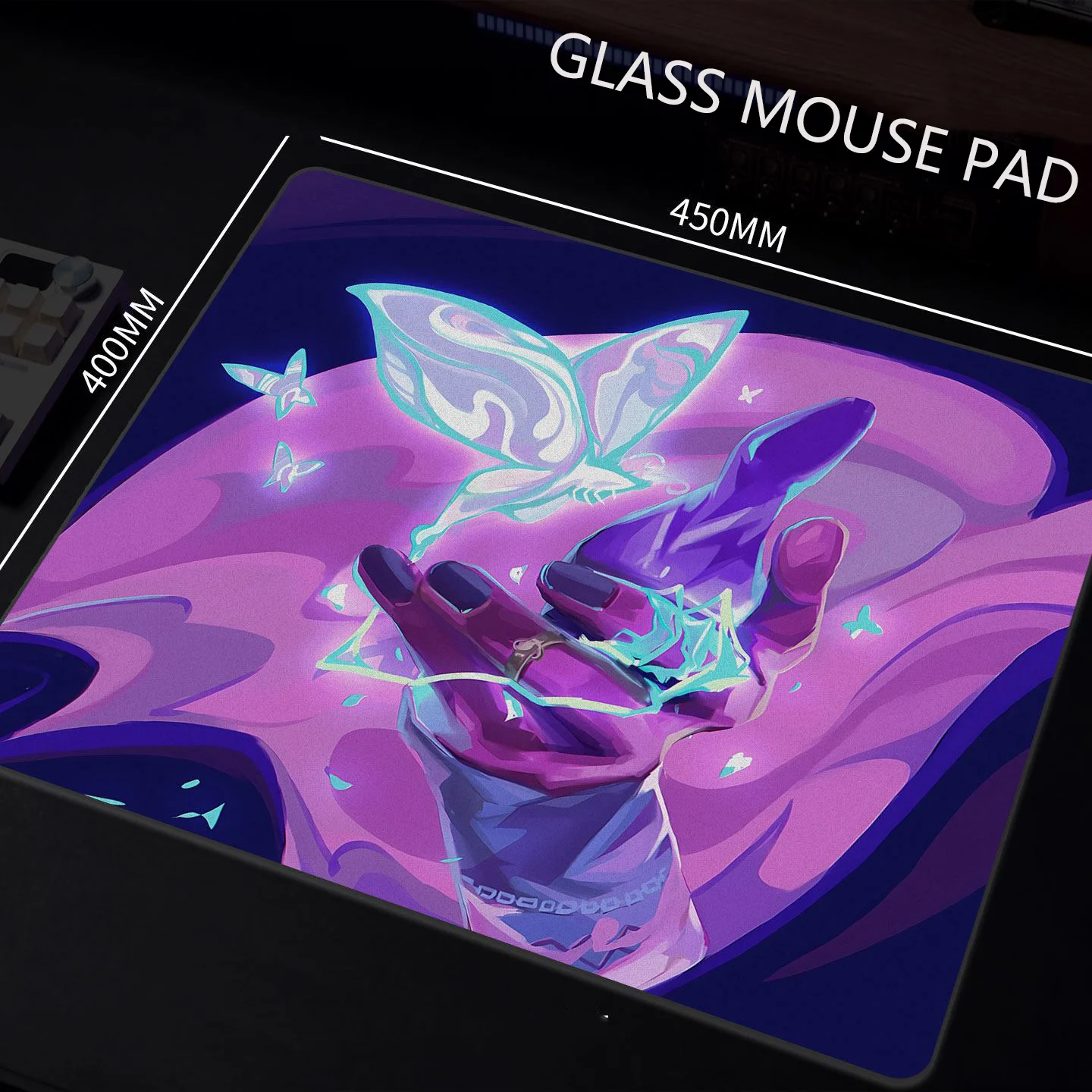 Comic Girl Butterfly Photovoltaic Glass Mouse Pad Tempered Upgrade Smooth FPS Pc Game & Office Specific Mousepad Laptop Desk Mat
