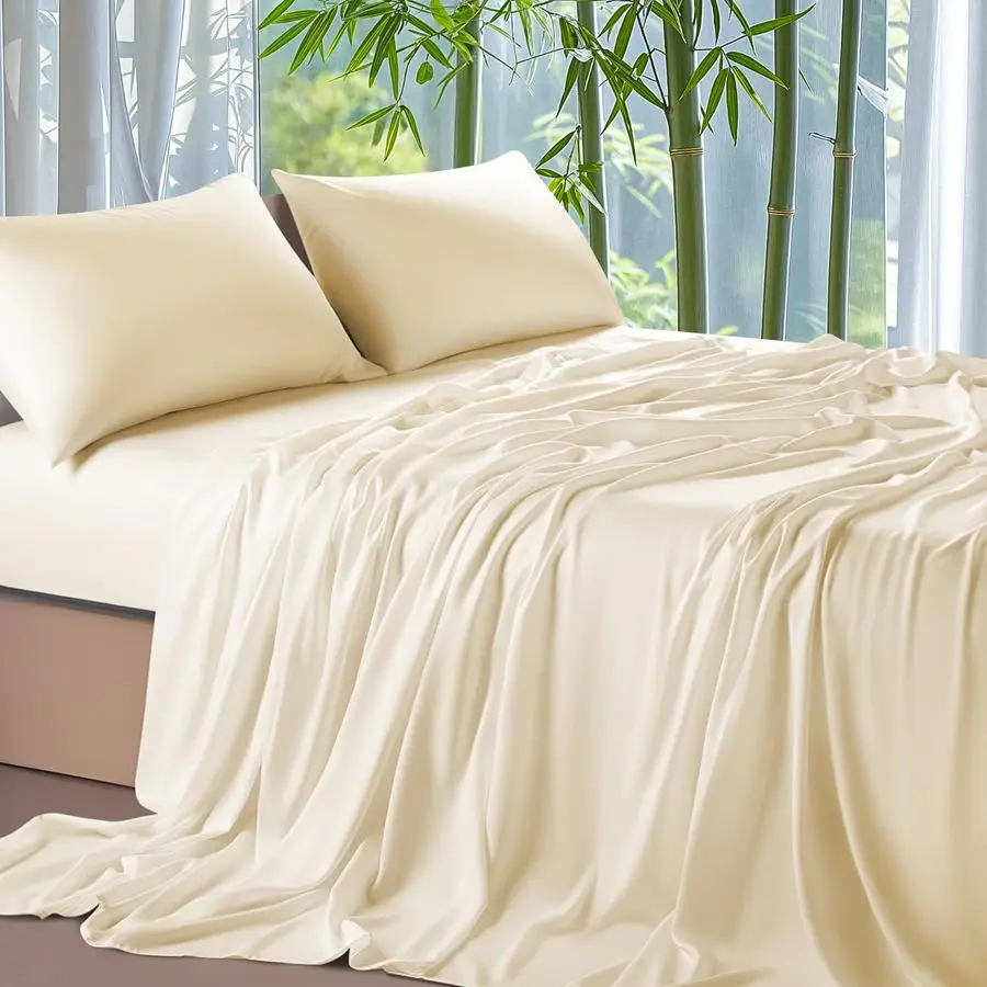 

100 Viscose Derived from Bamboo Sheets Queen Size 4pcs Ultra Cooling amp Silky Soft Bed Sheets, 16 Deep Pocket, Perfect for Hot