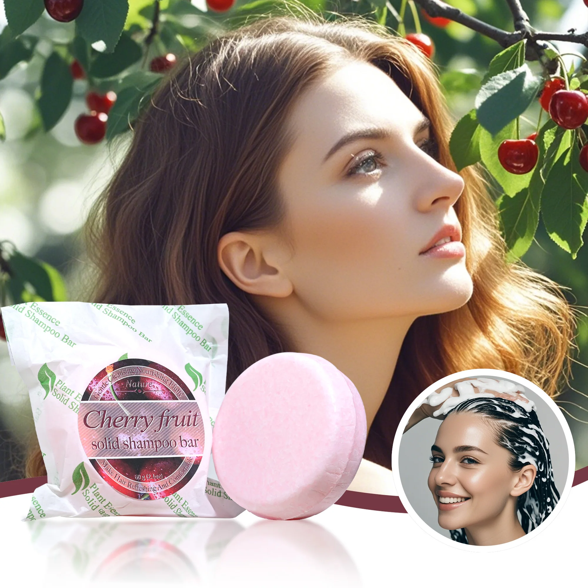 

Шампунь с эфирным маслом вишни и фруктами, мыло для глубокого очищения кожи головы, питательное мыло, уход за волосами, косметические принадлежности