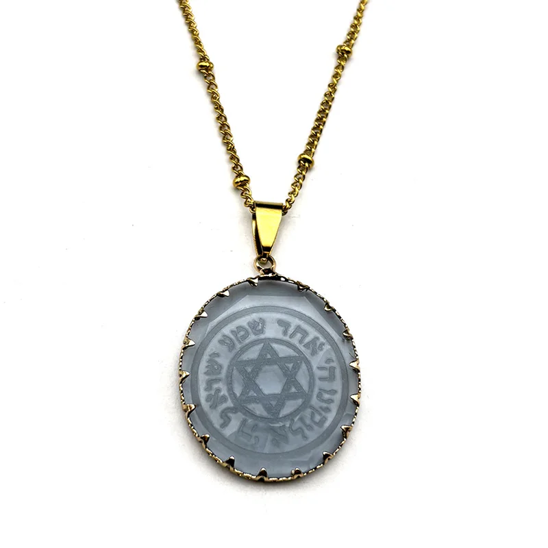 Hebräischer Davidstern-Anhänger-Halskette für Damen und Herren, klares transparentes Glas, geometrisch, jüdischer männlicher Glaube, Kette, Schmuck, Geschenke – Detail 8