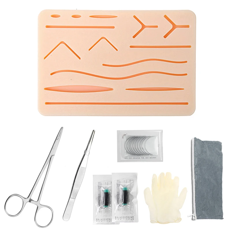 8PCS Suture Practice Training Kit with Medical Skin Pad Model Needle Holder Tweezers Strings for Students Surgical Training  Set