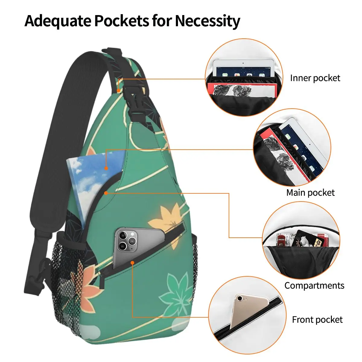 Kaedehara Kazuha Burst Pattern Crossbody Chest Bags, Pockets Travel Pack, Messenger Sports, Teens Initiated Bag, Unisex