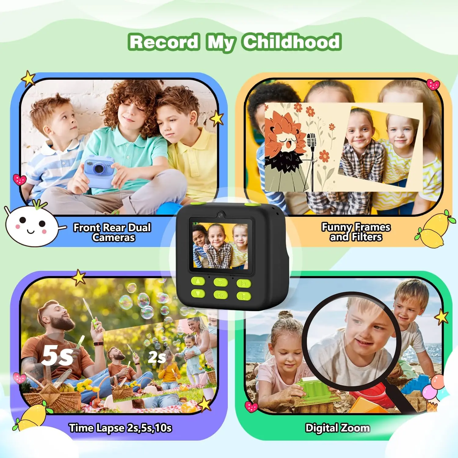 子供用インスタントプリントカメラ、男の子と女の子への誕生日プレゼント、子供用デジタルカメラおもちゃ、1080P HDビデオ、男の子へのギフト/女の子へのギフト