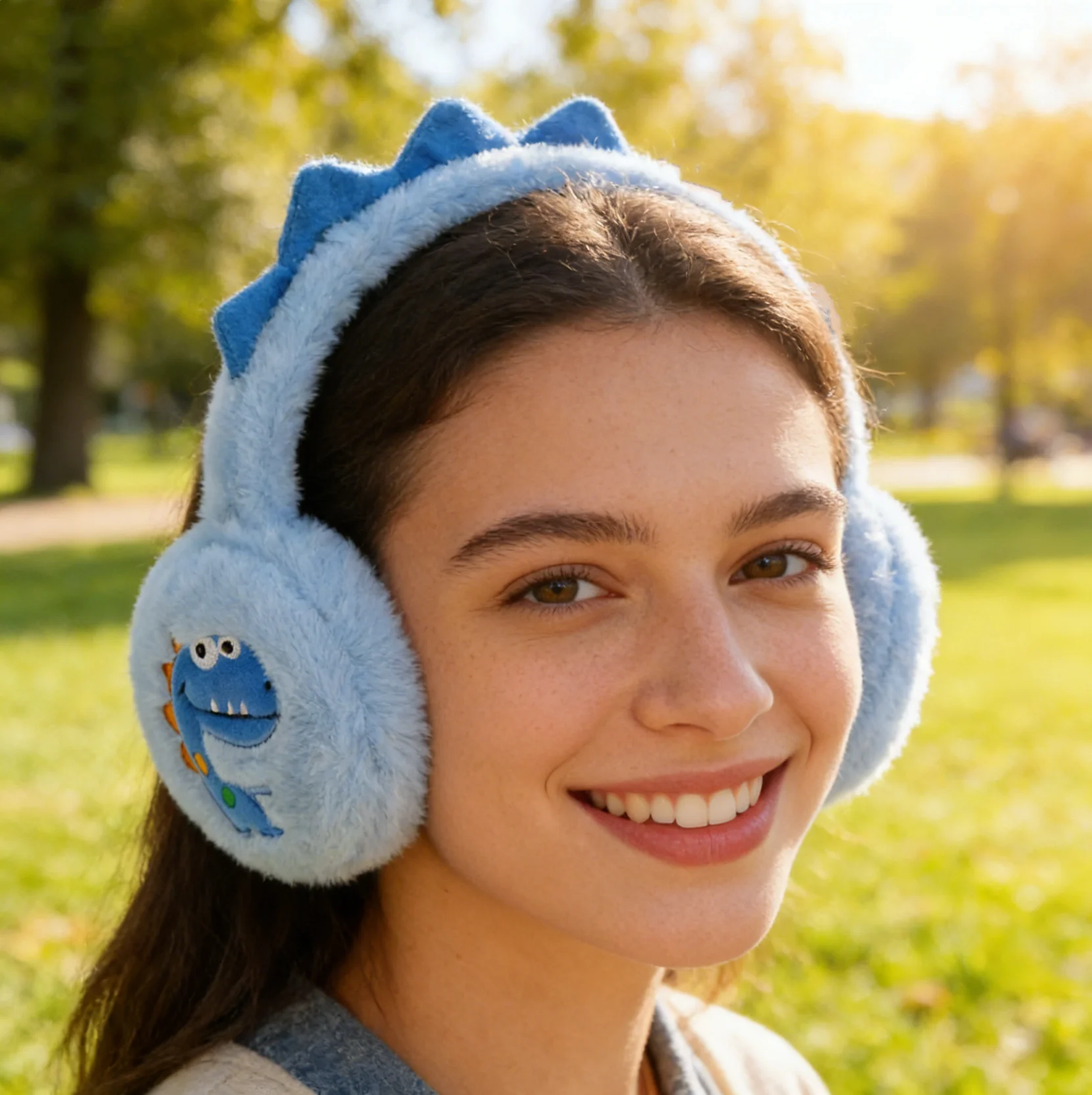 Cartoon Dinosaur Plush Earmuffs, Soft and Warm, Playful Design, Multiple Colors Available, Suitable for Autumn and Winter Daily Use/Outdoor Cold Protection, Holiday Gift
