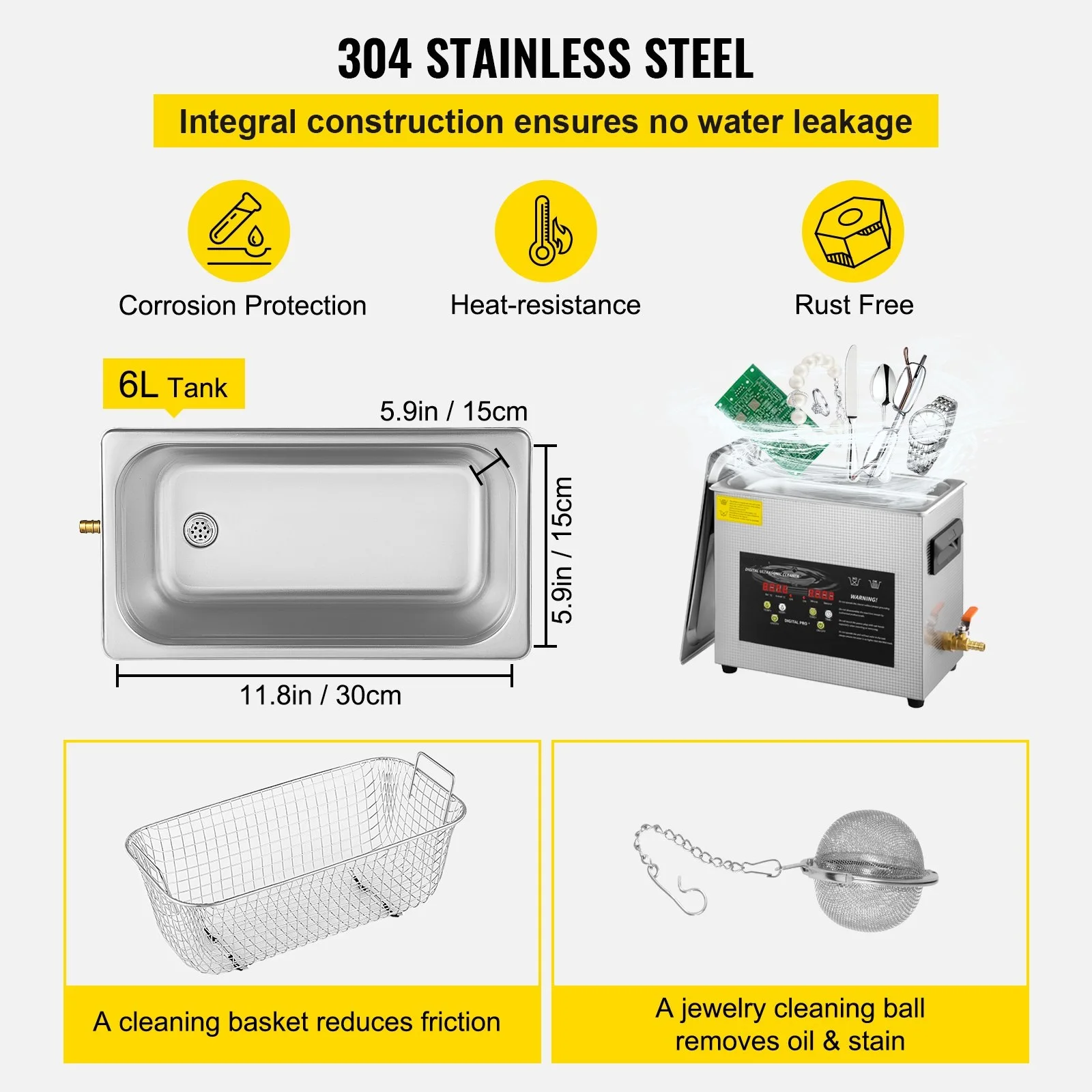 6L Upgraded Ultrasonic Cleaner 180W Ultrasonic Cleaning Machine Digital Lab with Heater Timer for Jewelry Glasses