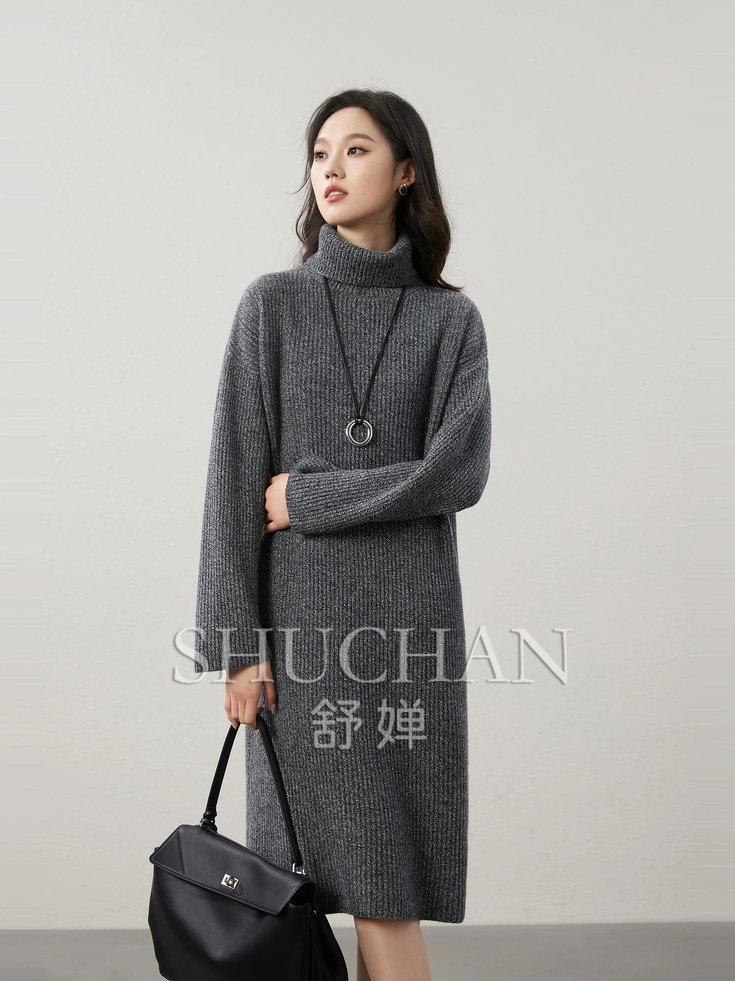 

Thickened Turtleneck Loose Knitted Dress Wool Vestido Feminino Winter New 2024 Long Dresses for Women Long Sleeve