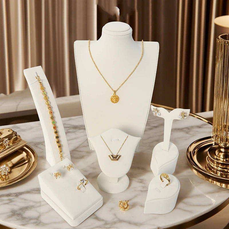 

White leather jewelry display stand ring stud necklace pendant bracelet storage display stand counter display stand