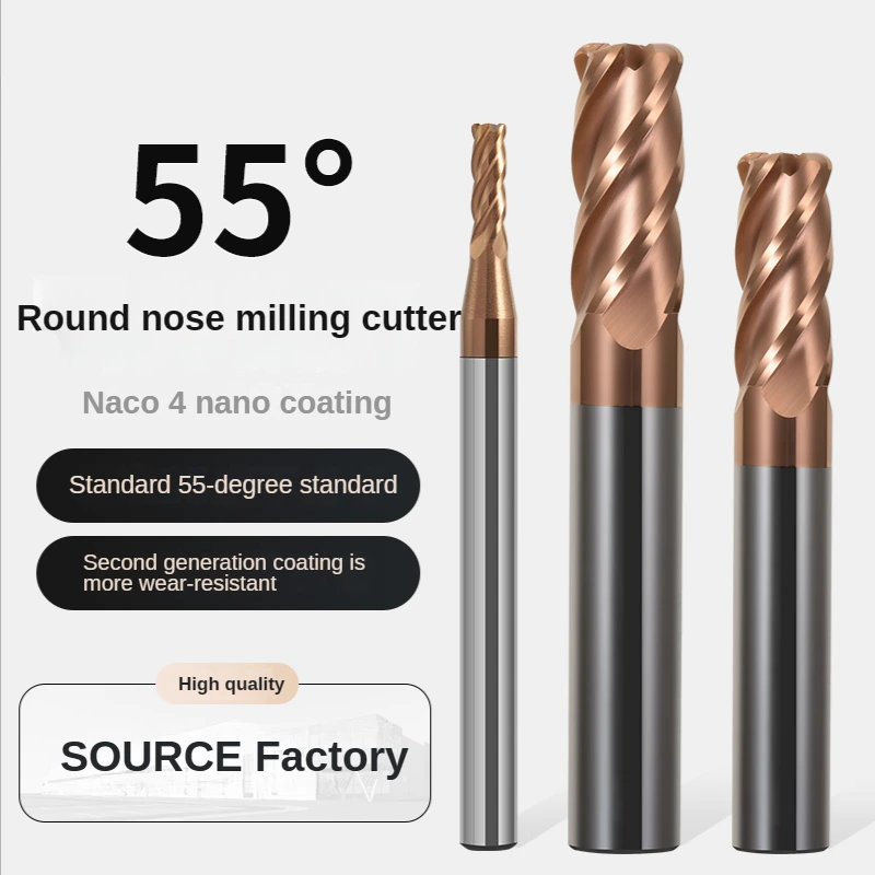 HRC55 hard alloy protruding end milling cutter 4 flute R angle round nose metal alloy coated 4Flutes milling cutter bit cutter