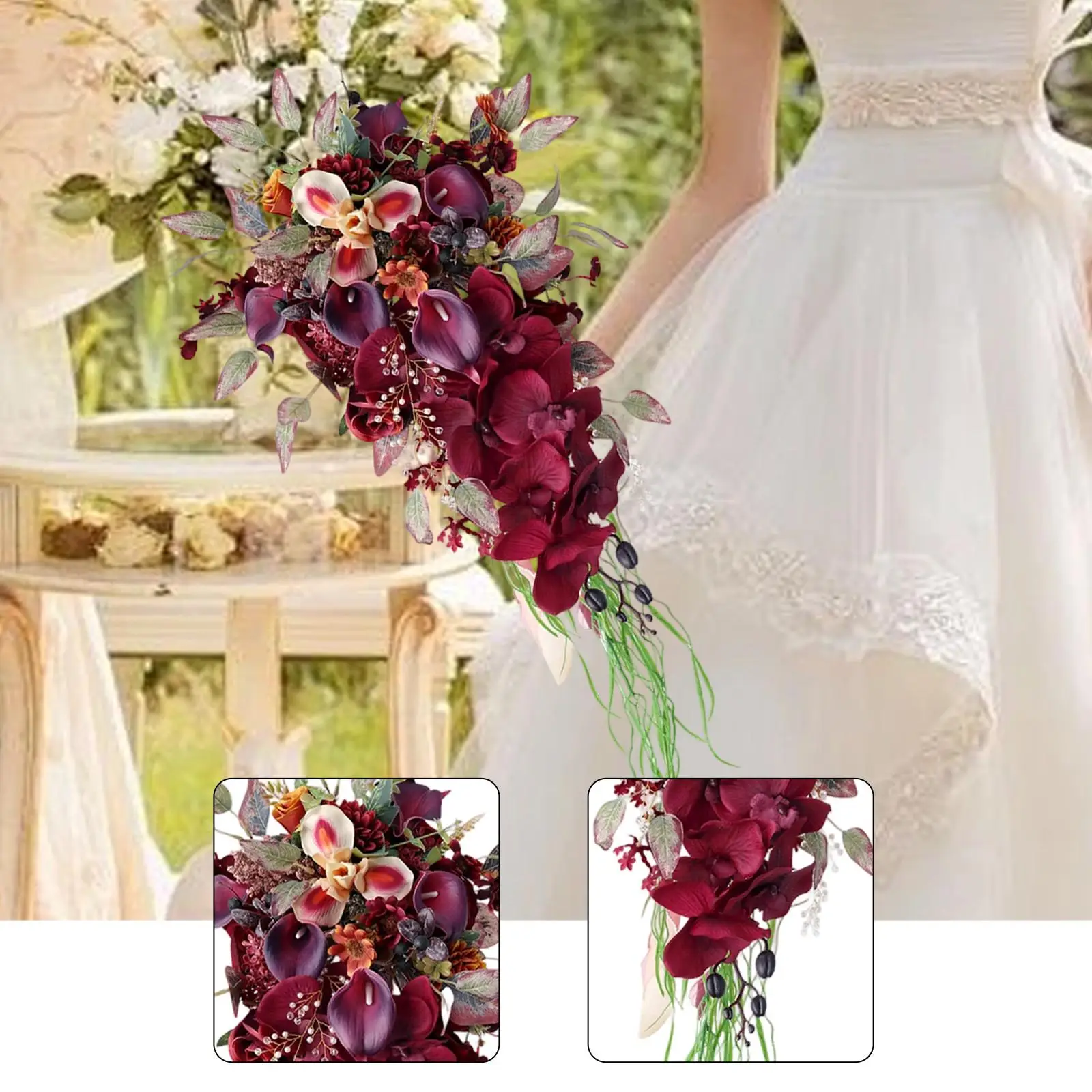 

Искусственный свадебный букет из роз, шелковые цветы, каскадный букет невесты, романтическая композиция-водопад для церемоний и украшения вечеринок