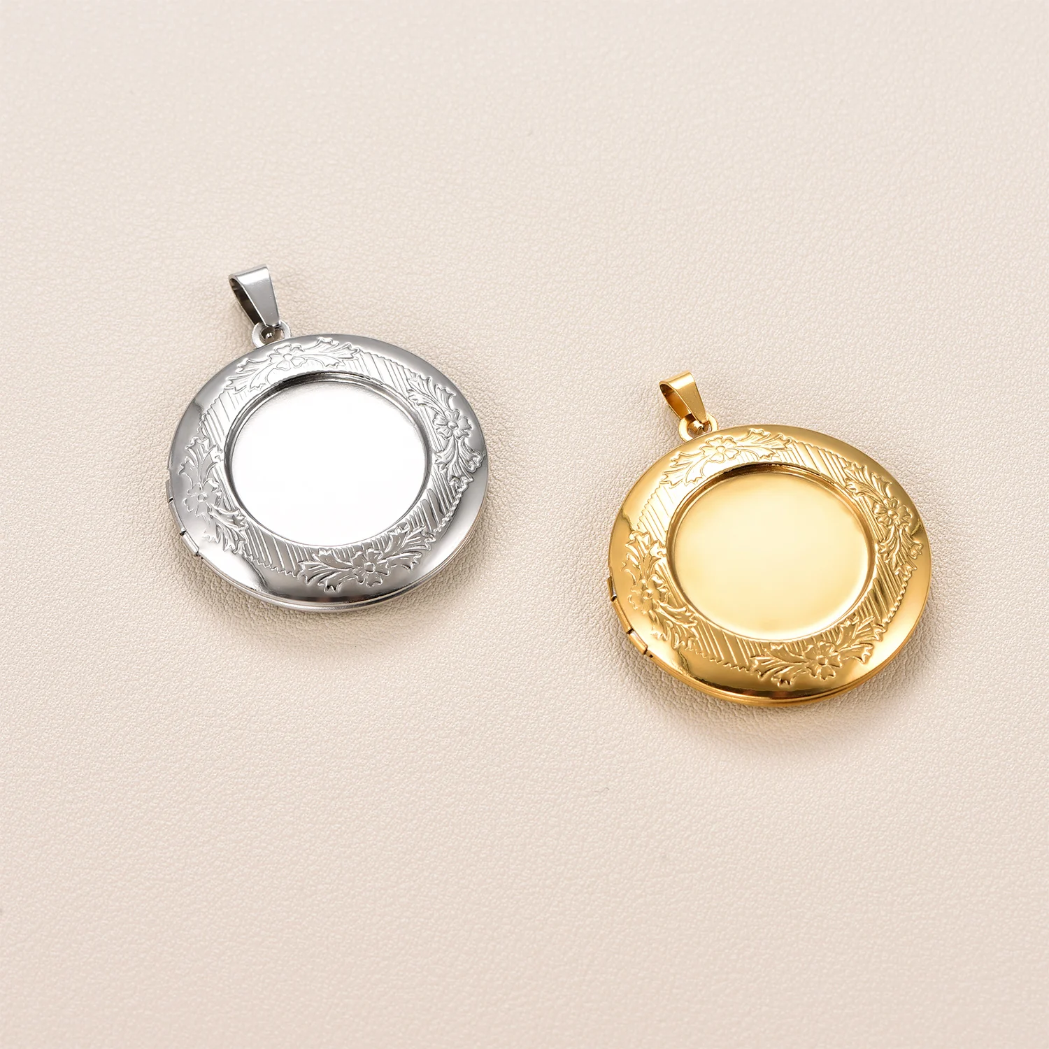 Runde Edelstahl-Foto-Halskette in Silber- und Goldfarbe, Vintage-Medaillon mit Öffnungsfunktion, Fotorahmen, Erinnerungsschmuck – Detail 2