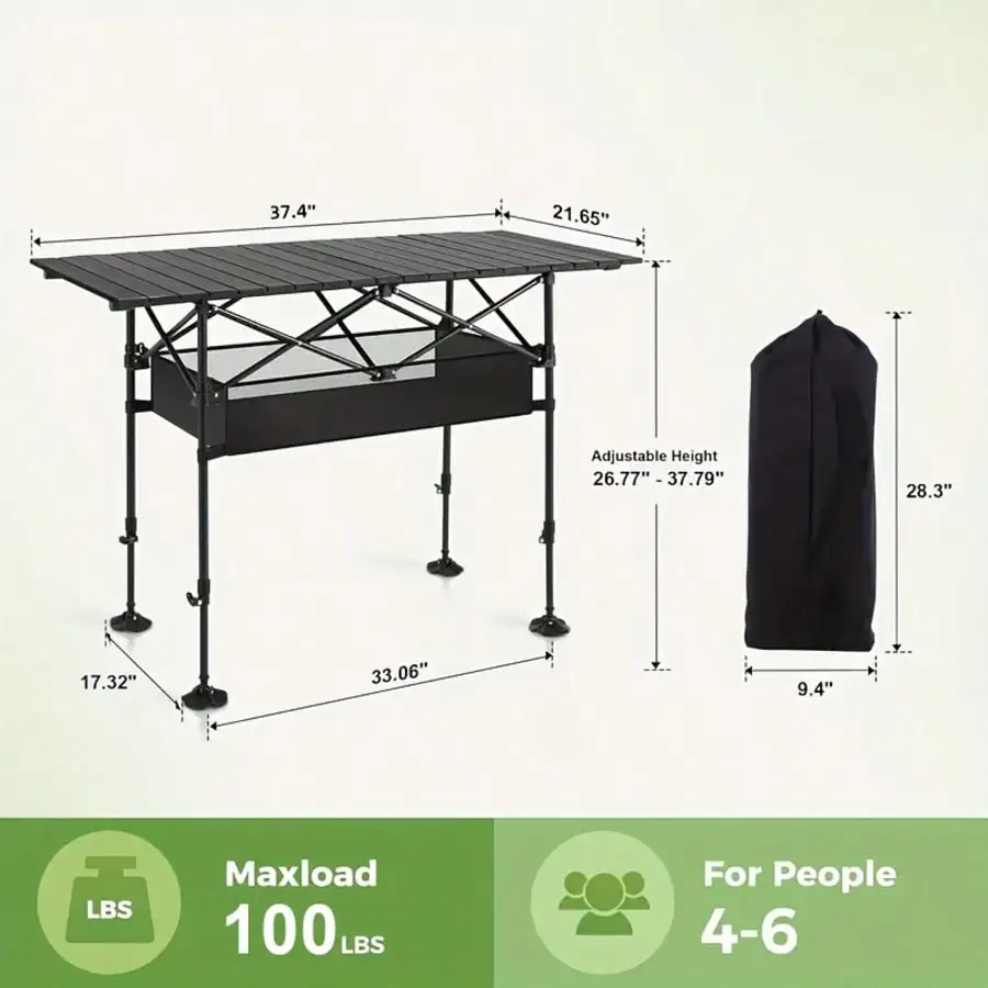 Aoran Outdoor Folding Portable Picnic And Camping Table, Aluminum Roll-Up Table With Easy-To-Carry Bags, Suitable For Indoor And Outdoor Use, Camping, Beaches, Backyards, Barbecues, Parties, Terraces, image 2