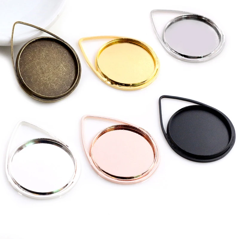 10pcs 20mm Inner Size Silver Plated Bronze Black Gold Material Drop Style Handmade Cabochon Bases Cameo Base Pendant