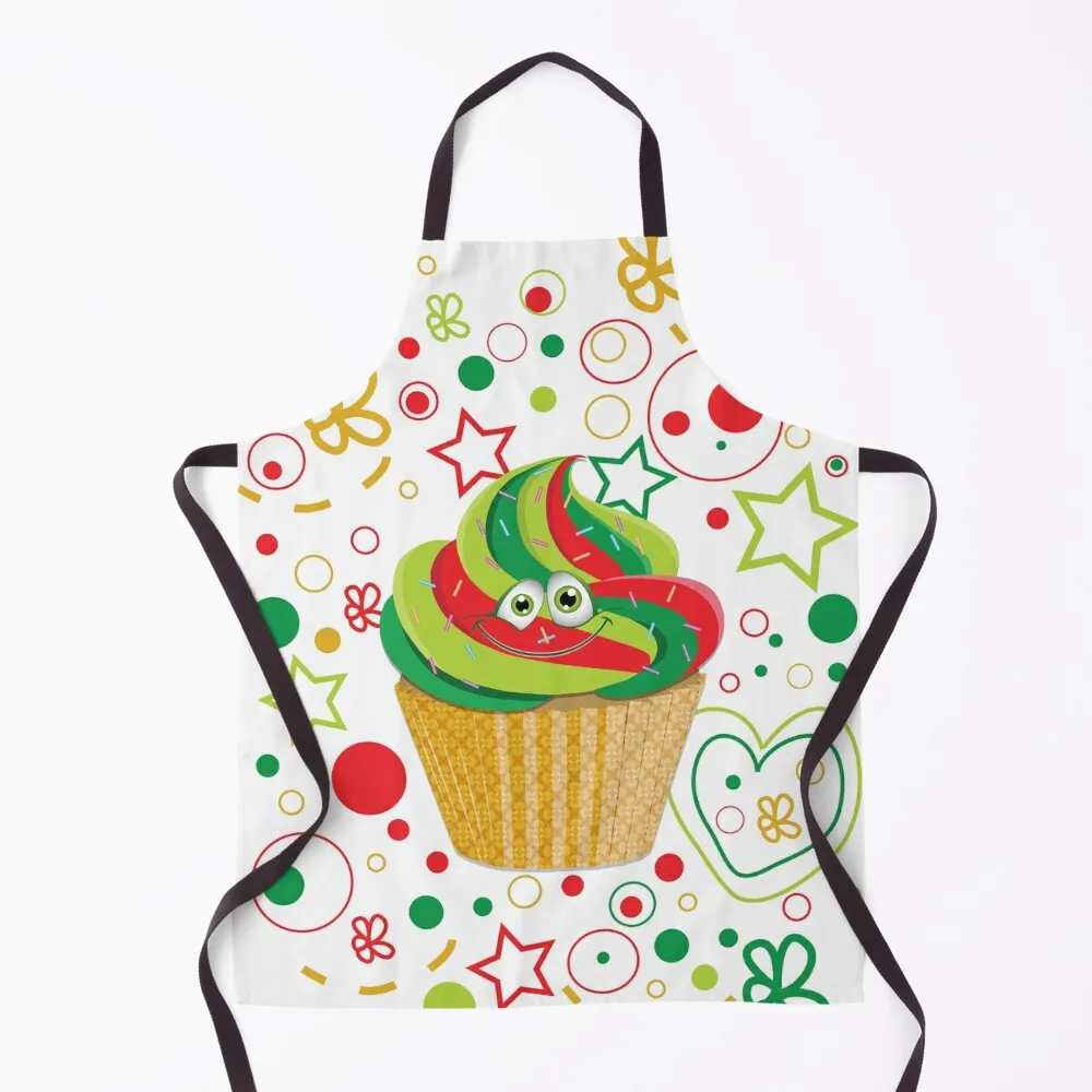 

Cute Cartoon Christmas Cupcake with Red and Green Frosting Apron kitchen jacket woman Women's Dress Kitchen Items For Home Apron