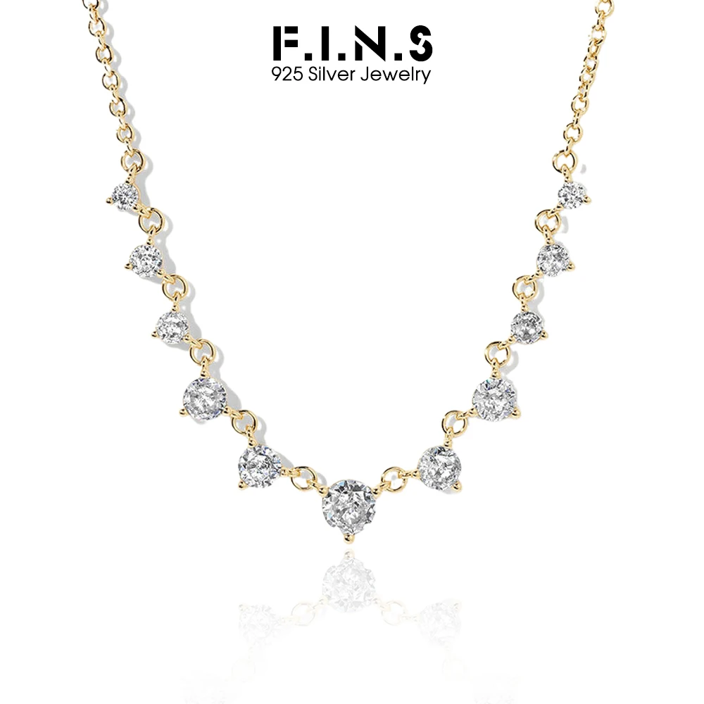 

F.I.N.S простой стиль INS стерлингового серебра S925 кулон ожерелье один ряд круглый циркон штабелируемая цепочка на ключицу ювелирные изделия