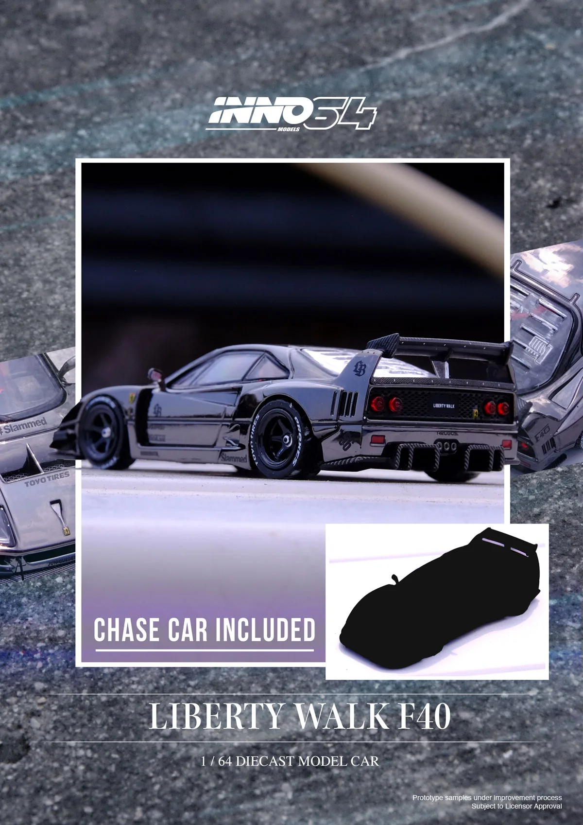 INNO 1:64 LBWK F40 Black Diecast Model Car