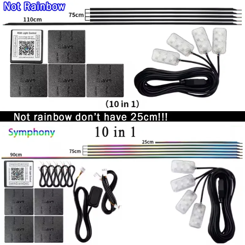 10/14/18 in 1 Led Auto Omgevingsverlichting 213 64 Kleur RGB Symfonie Streamer Bluetooth Regenboog Acryl strips Sfeer Lamp Kit 12 V