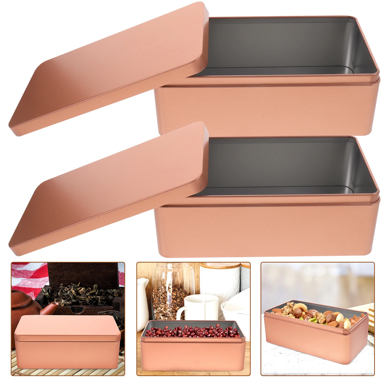 

2 Pcs Novelty Tinplate Gift Box Beads Cans Rose Gold Storage Popcorn Containers