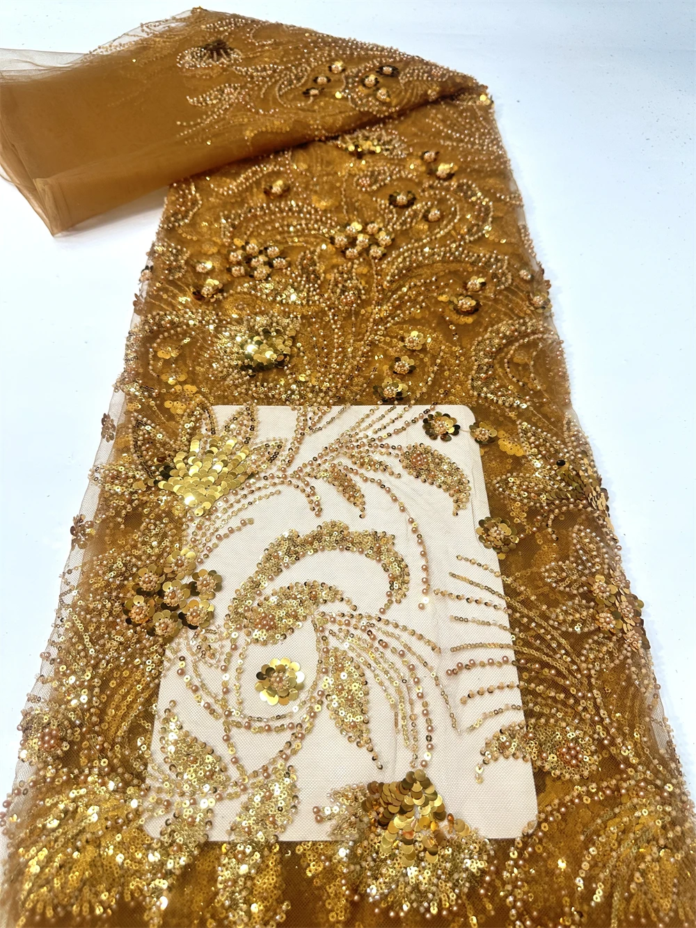 

African Lace Fabric Sequins Beaded Embroidery Groom Nigerian Bridal High Quality French Tulle Lace Fabric Wedding Party Dress