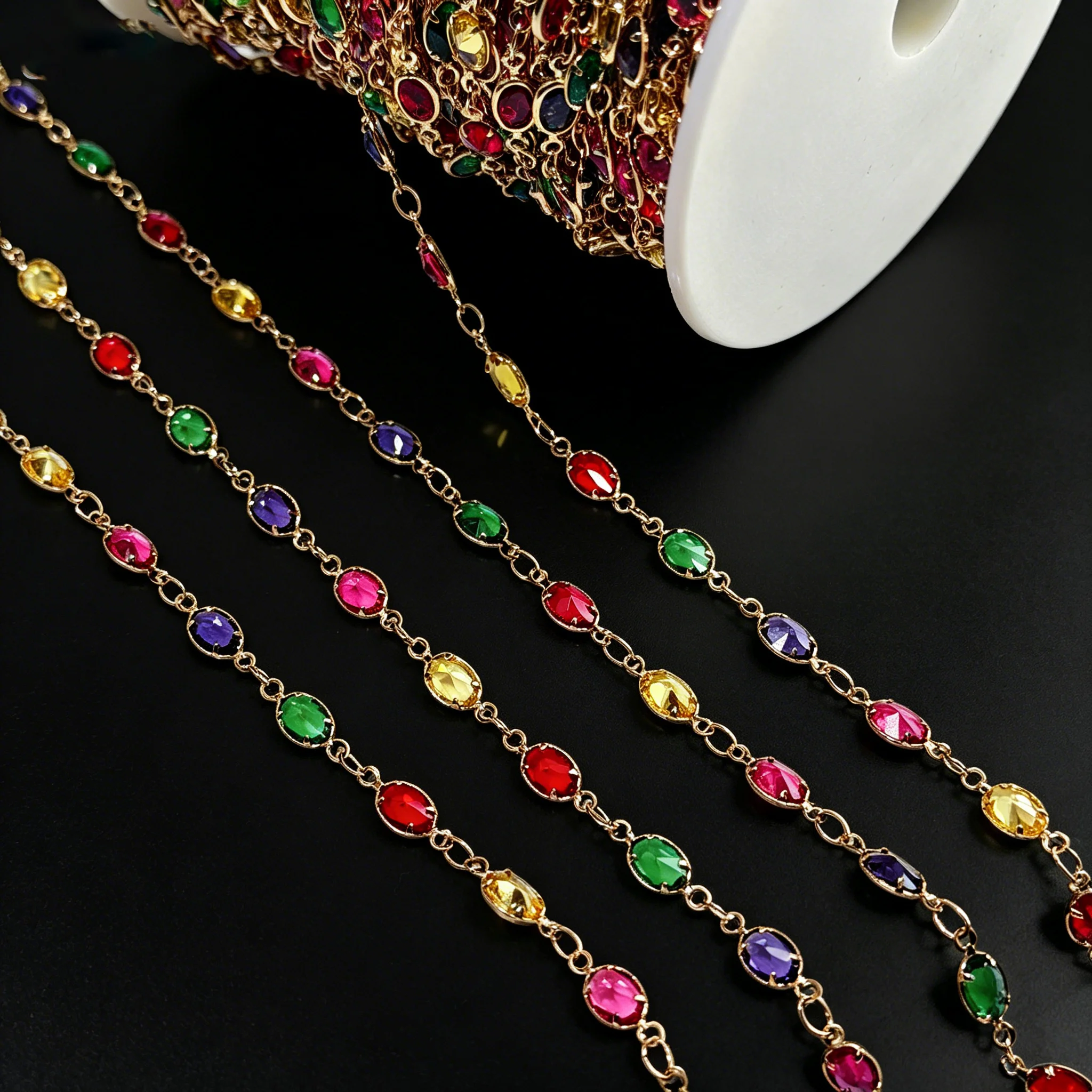 1 Meter/Lot Gemischte Farben Zirkon-Kristallperlen-Kette Kupferglieder für DIY Schmuckherstellung Halsketten Armbänder Zubehör Materialien – Detail 5