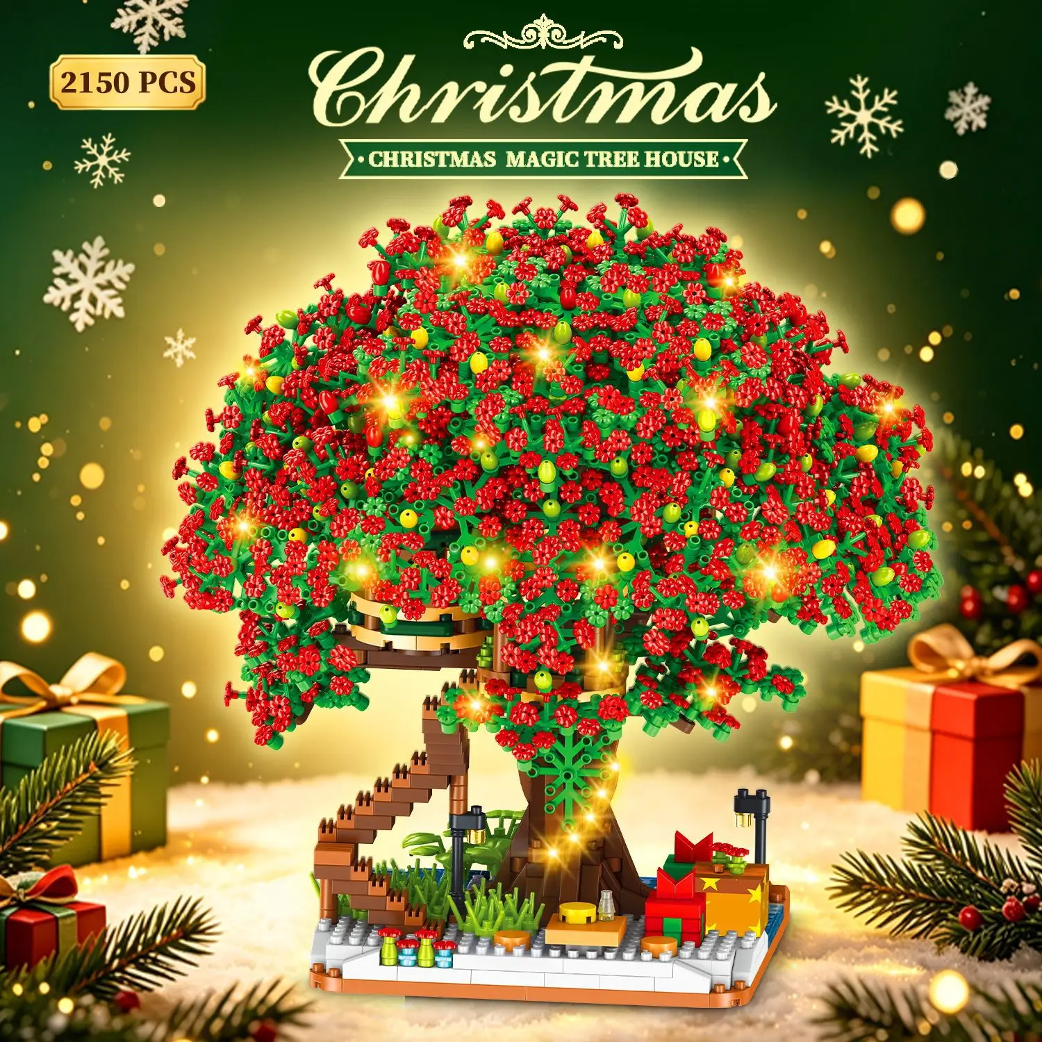 Creative Christmas Magic Tree House Building Blocks Xmas Ornament 3D DIY Assembly Brick Toy for Christmas Holiday Home Decor