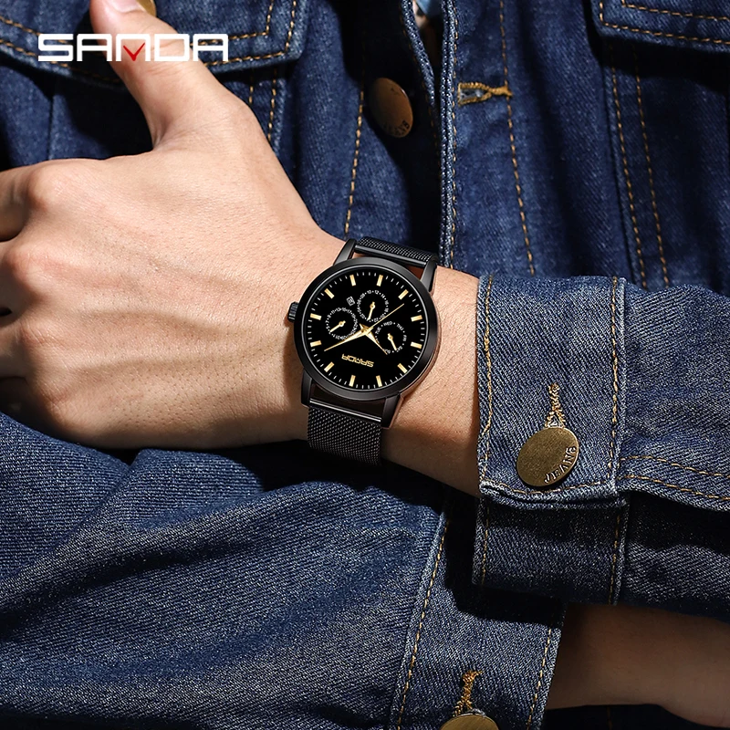 SANDA P1125 2023 moda sportiva a sei pin con calendario orologio da uomo d'affari impermeabile Montre Homme data Clock Stop orologi da polso