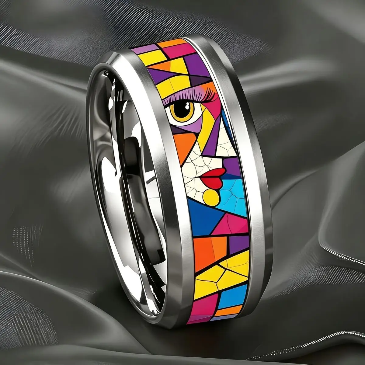Modern Art Cubism Abstract Colorful Abstract Face Ring Stainless Steel Rings For Men Women Wedding Party Jewelry Christmas Gifts