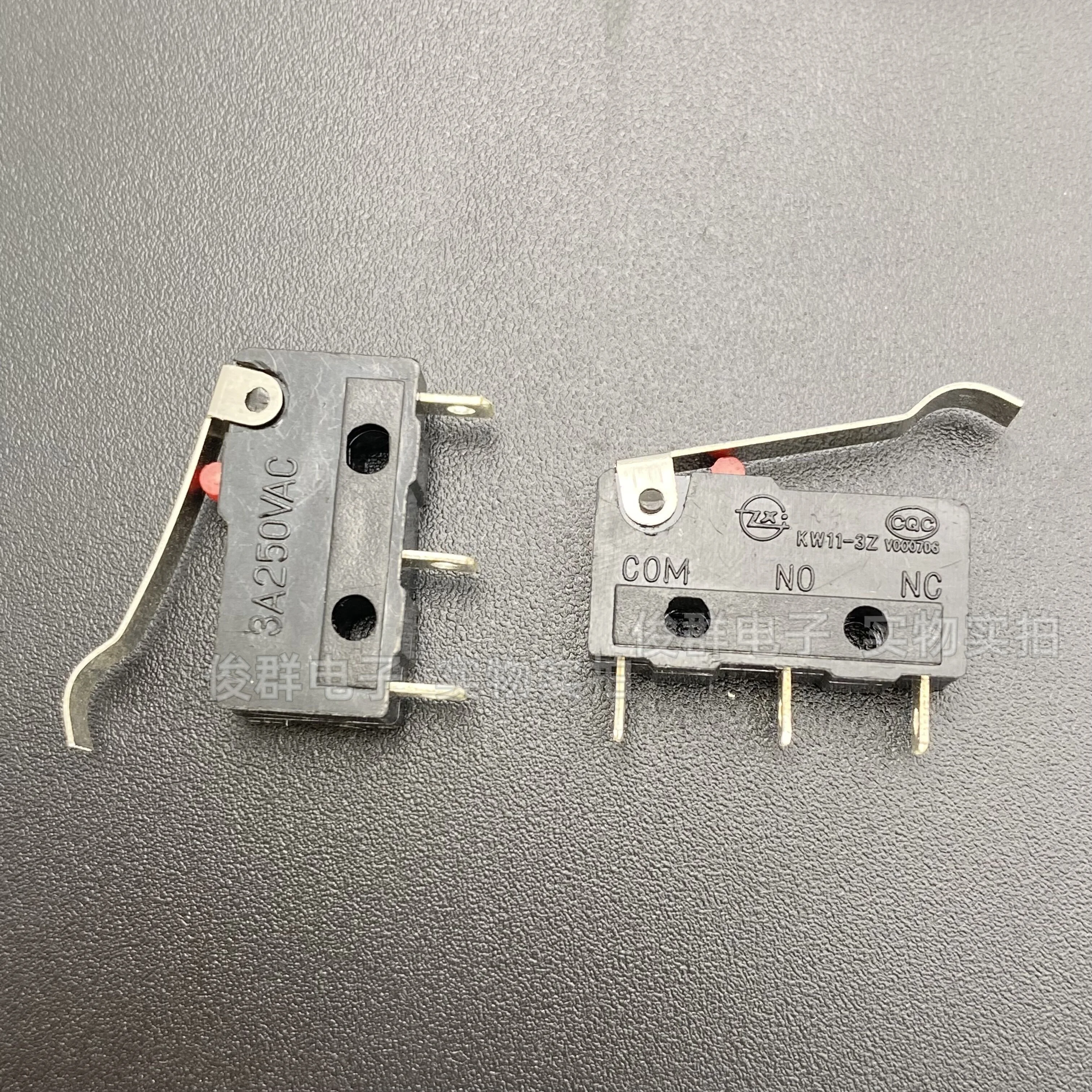 50pcs/ KW11-3Z micro switch with bent handle inner buckle 3 feet 3A detection reset stroke limit light touch button