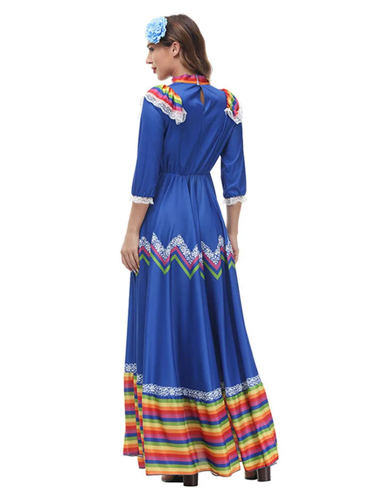 Costume tradizionale per Halloween per adulti Festival del Giorno dei Morti Calavera Vestito per spettacoli teatrali Faion da donna etnico in poliestere